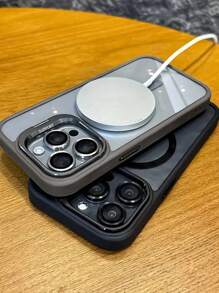 Magnetic Luxury Phone Case Compatible With Iphone 16 15 14 13 12 11 Pro Max Plus Magnetic Bracket Glass Lens Protective Back Cover Shockproof - Grey - View 5