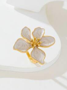 1 chiếc nhẫn hoa bất đối xứng hình giọt dầu trắng phong cách kỳ nghỉ cổ điển dành cho nữ - trắng - Xem 5