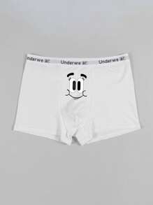 Men's Print Elastic Waist Boxer Briefs, Eye Expression Graphic Pattern, Daily Wear, White - White - View 2