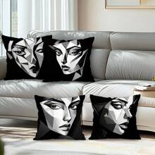 4pcs Abstract Art Pattern Pillow Cover Set - Peach Velvet Cushion Cover 45*45cm - Multicolor - View 9