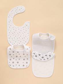 4pcs/Set Baby Cotton Muslin Bibs, Soft Absorbent Breathable Patterns, Convenient Portable - Grey - View 7