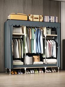 1 Standalone Metal Wardrobe Organizer System, 59.05 Inch Width, Sturdy Steel Frame With Reinforced Joints, Waterproof Fabric Cover, Moisture & Dust Proof, Easy To Clean, Standalone Weather-Resistant Closet, Enclosed Storage Capacity ≥3.2 Cubic Feet, Height ≥27 Inch, Wall-Mounted Wardrobe System