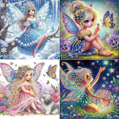 DIY 钻石画套件（无框） - 蝴蝶仙子主题，5D 局部特殊形状钻石马赛克手工画，适用于家居墙壁装饰，30 * 30 厘米/11.81 * 11.81 英寸