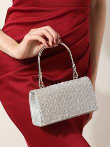 女士水钻首饰 闪亮奢华水钻首饰套装 闪亮项链耳环手链套装 时尚银色水钻手提包 宴会包 手提包 婚礼派对 新娘钱包手提包 宴会手提包 - 銀色 - 查看 4