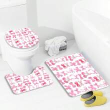 1/4 piezas Juego de cortina de ducha con estampado de lazo rosa y cereza, regalo del Día de la Madre, decoración del hogar, decoración de primavera/otoño, decoración festiva, impermeable y lavable, incluye 12 ganchos, accesorios esenciales para el baño, divisor de bañera, fácil limpieza para una experiencia de baño refrescante, accesorios de baño, de vuelta a la escuela