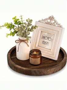 1pc Wooden Circular Jewelry & Cosmetic Display Tray, Makeup Organizer Vanity Table Top Stand For Rings, Jewelry, Fragrance, Home Decor