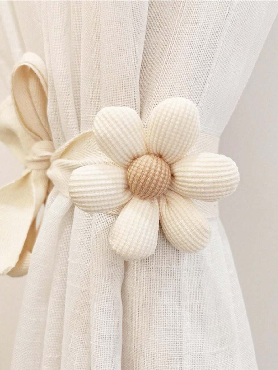 1pc/2pcs/4pcs-2pcs (Beige + Brown) Nordic Minimalist 3D Floral Children Window Curtain Tie Backs, Car Curtain Tiebacks, Mosquito Net Binding Ropes