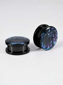 1 对镀黑不锈钢彩虹蓝紫色 Miexd 贝壳平面耳扩张器量规加强滑轮耳塞隧道身体穿孔首饰 6-25 毫米 - 黑色 - 查看 5