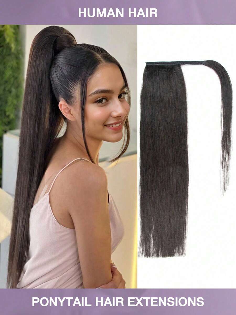 Extensiones de cabello natural de color liso y largo en forma de cola de caballo, cola de caballo con clip para un uso diario conveniente - S1B - Ver 1