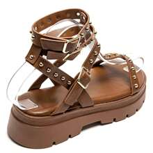 Studded Gladiator Style Thick Sole Adjustable Strap Sandals - Camel - View 4