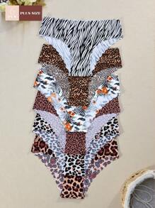 Set de 6 calzones femeninos sin costuras con estampado de leopardo, ropa interior tipo hipster suave, cómoda y transpirable de talla grande