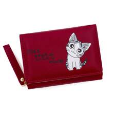 1pc New Cute Cartoon Print Compact Folding Women Small Wallet, Fresh PU Trifold Coin Purse, Fashion Ladies Accessory