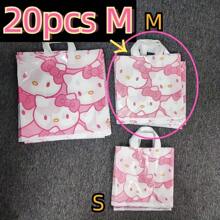 20pcs  Tote Bags - Cute Cartoon Design, Ideal For Birthday Gifts & Shopping, Plastic, White