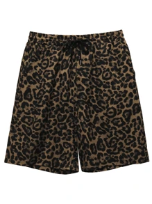 Men's Leopard Print Drawstring Waist Straight Leg Casual Shorts, Breathable & Cool For Summer Vacation & Beach