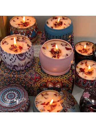 4pcs/Set Scented Candles, Variety Of Fragrances Include Vanilla, Jasmine, White Musk, Rose, Sandalwood, Black Cherry, Lemongrass, Suitable For Wedding, Birthday, Festivals, Home, Hotel Decoration, Creative Gift Box For Friends & Family, Retro Pattern Design, Soy Wax