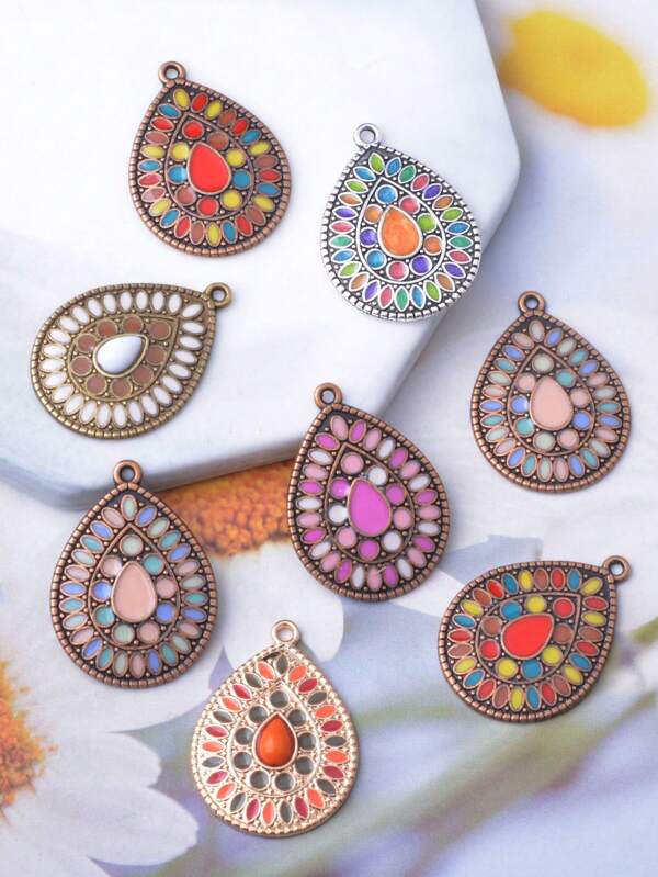 6pcs Zinc Alloy Drip Water Drop Charms Bohemian Style Women's Earring Pendant Decorative Jewelry Accessories