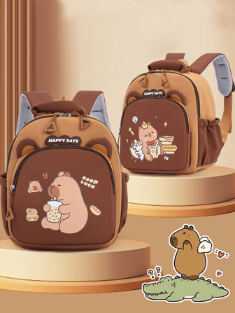 Cartoon Capybara Kids Backpack, Fashionable Lightweight Casual Daypack For Boys And Girls, Suitable For Kindergarten And Outdoor Activities