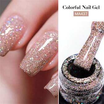 MEET ACROSS 1 st 7ml champagnefärgat glittergellack, holografisk lasereffekt superglans glittergellack, semi-permanent soak-off UV-gellack för sommarnaglar manikyr nagelkonst gör-det-själv för hem och salong