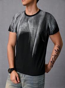 Playera De Manga Corta Impresa Carta De Gradiente Para Hombre - Negro - Ver 3