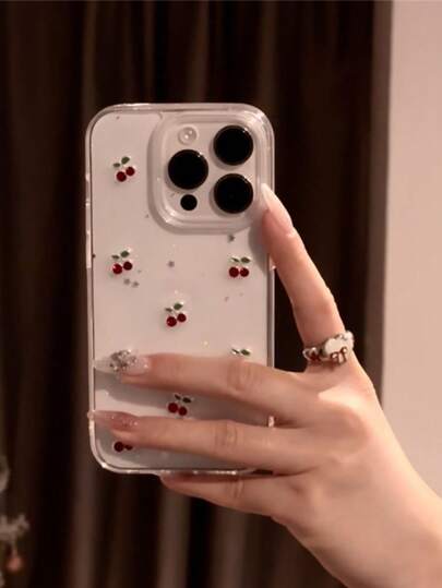 1个粉色樱桃珍珠透明手机壳，兼容 16 Pro Max、17 Pro Max/15/14/13/12/11/16E，防震手机保护套