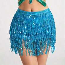 Outfits Belly Dance Glitter Sequins Tassel Skirts, Fashionable Dancing Waist Belt Skirts For Bellydance - Multicolor - View 12