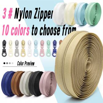 1 Set (4,5m Cremallera + 10 Tirador de Cremallera), Cremallera de Nylon 3# con Tiradores de Cremallera a Juego, 10 Opciones de Color, para Prendas de Vestir, Bolsos, Cojines, Ropa de Cama