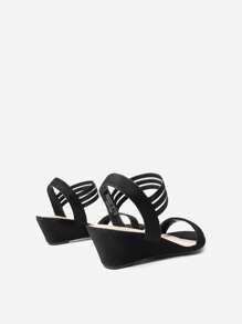 Womens Open Toe Espadrilles Dressy Platform Sandals Slip On Elastic Ankle Strap Wedges Sandals - Black - View 6