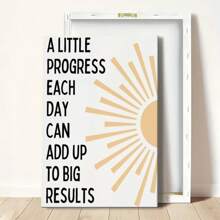 1pc Inspirational Wall Art Wrapped Framed Canvas Wall Art Poster Abstract A Poster With The Words A Little Progress Each Day Can Add Up To Big Results Home Decoration Wall Art For Living Room Bedroom Bathroom Kitchen Apartment Hotel - Framed, Vertical