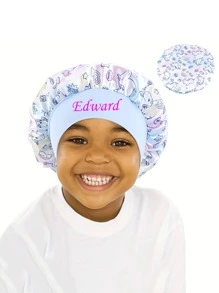Bonnet de sommeil personnalisé pour bébé, bonnet de sommeil satiné avec imprimé de dessin animé mignon pour enfants, bonnet rond à large bord élastique protégeant les cheveux, doux et élastique, parfait pour les garçons, les filles, les anniversaires et l'usage quotidien, multifonctionnel, ornemental, lettrage, élégant, moderne, coloré, mignon, adorable, décontracté, doux, personnalisé, personnalisé, unique, personnalisé, cadeaux pour bébé, cadeaux idéaux pour lui, cadeaux idéaux pour elle, fils, fille