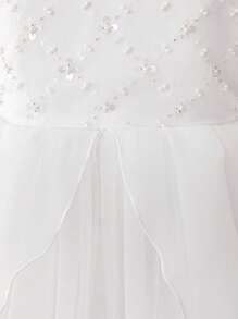 Tween Girls White Backless Trailing Bridesmaid Wedding Party Dress, Elegant Pageant Birthday Party Prom Graduation Formal Gown - White - View 6