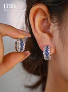 Hihho 1 par de brincos de argola geométricos incrustados com zircônia roxa e zircônia branca, acessório pessoal moderno e elegante, adequado para uso diário feminino, presente para festas e feriados