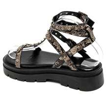 Studded Gladiator Style Thick Sole Adjustable Strap Sandals - Snake - View 3