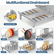 TOOLF Expandable Dish Rack Dish Drying Rack For Kitchen Counter Foldable Dish Dryer Rack Stainless Steel Dish Drainer Racks With Cutlery Holder Collapsible Dish Drying Racks Large Size Gray - 灰色1 - 查看 4