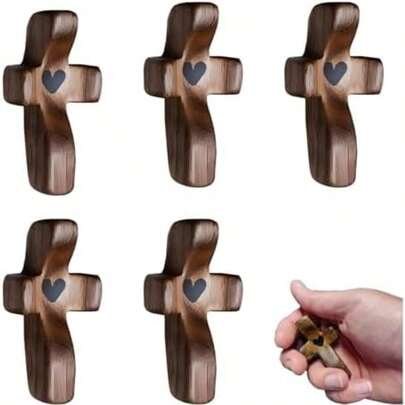 Pocket Cross, Finger Stress Relief Gift, My Heart Encouragement Gift, Wooden Cross On My Heart, Pocket Cross Gift, Thumb Worry Stone Comforting Cross Embrace, Encouragement Gift, For Gripping, Attachment And Prayer, Pocket Walnut/Olive Wood 5*2.5cm Cross, Religious, Church, Blessing Adult Gift