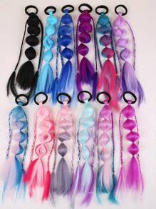 Peruca de Bolhas Colorida Sintética de 12 Polegadas para Crianças, Rabo de Cavalo Trançado Ombré, Cabelo Cacheado, Rabo de Cavalo de Bolhas Colorido, Halloween - Multicolorido - Visão 11