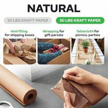 Rollo de papel kraft café grande hecho en - Grosor de 30 libras - Papel de embalaje kraft natural para embalar, relleno de aspiradora - Kraft grueso: 50 libras. - Ver 4