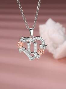 Tsnamer 1 Stück exquisiter Halskette mit kubischem Zirkonia-Initialen und herz-geschnitztem 26 Buchstaben A-Z sowie Blumen, Damen Schmuck für den täglichen Gebrauch