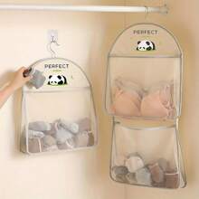 1pc Panda-Themed Nylon Hanging Storage Organizer For Underwear & Socks - Breathable Mesh Wall Or Door Mounted Bag With Multiple Compartments, Ideal For Bedroom, Bathroom & Kitchen, Portable Closet