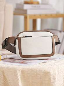 休闲、简约、时尚、撞色胸包、轻便、便携、实用、多层口袋、拉链开关、分区收纳、极具吸引力的可调节肩带斜挎包、通勤上班、户外运动收纳、日常百搭女士包 - 白色 - 查看 4