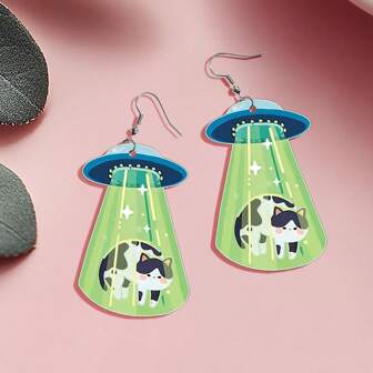 1 Pair Acrylic UFO Cat Earrings, Charming Cartoon Funny Cute Drop Earrings, Gift For Women Suitable For Party Wear