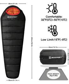 Saco de dormir para momia, de -20 a 16 ° F Extreme 3 a 4 estaciones para adultos, clima frío, cálido y lavable, para senderismo, viajes y actividades al aire última intervensión - -9,4 °C-verde - Ver 7