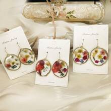 1 para boho żywicy liści i suszonych kwiatów asymetrycznych wiszących kolczyków, odpowiednie na damskie przyjęcie świąteczne, codzienne, wakacyjne - nieregularny - Zobacz 3