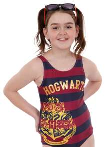 Harry Potter Swimsuit | Hogwarts Girls' One Piece Swimming Costume | Kids' Swimwear - Burgundy - View 2