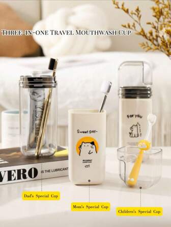 1pc 3-In-1 Travel Wash Cup/Couples Toothbrush Toothpaste Rinse Cup/Convenient Travel Toothbrush Cup Toothpaste Holder Home Bathroom Decor Fall Decor Back To School