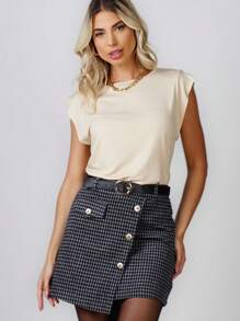 Women's Elegant Viscolycra Shoulder Pad Muscle Top - 米色 - 查看 3