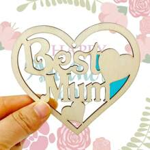 10 件母亲节木制工艺套件 - DIY 空心心形木制形状和“最佳妈妈”字母装饰，带黄麻绳，可涂漆且易于展示 - 送给母亲和家居装饰的理想礼物，母亲节礼物，适合感恩节，母亲节 - 杏色 - 查看 2