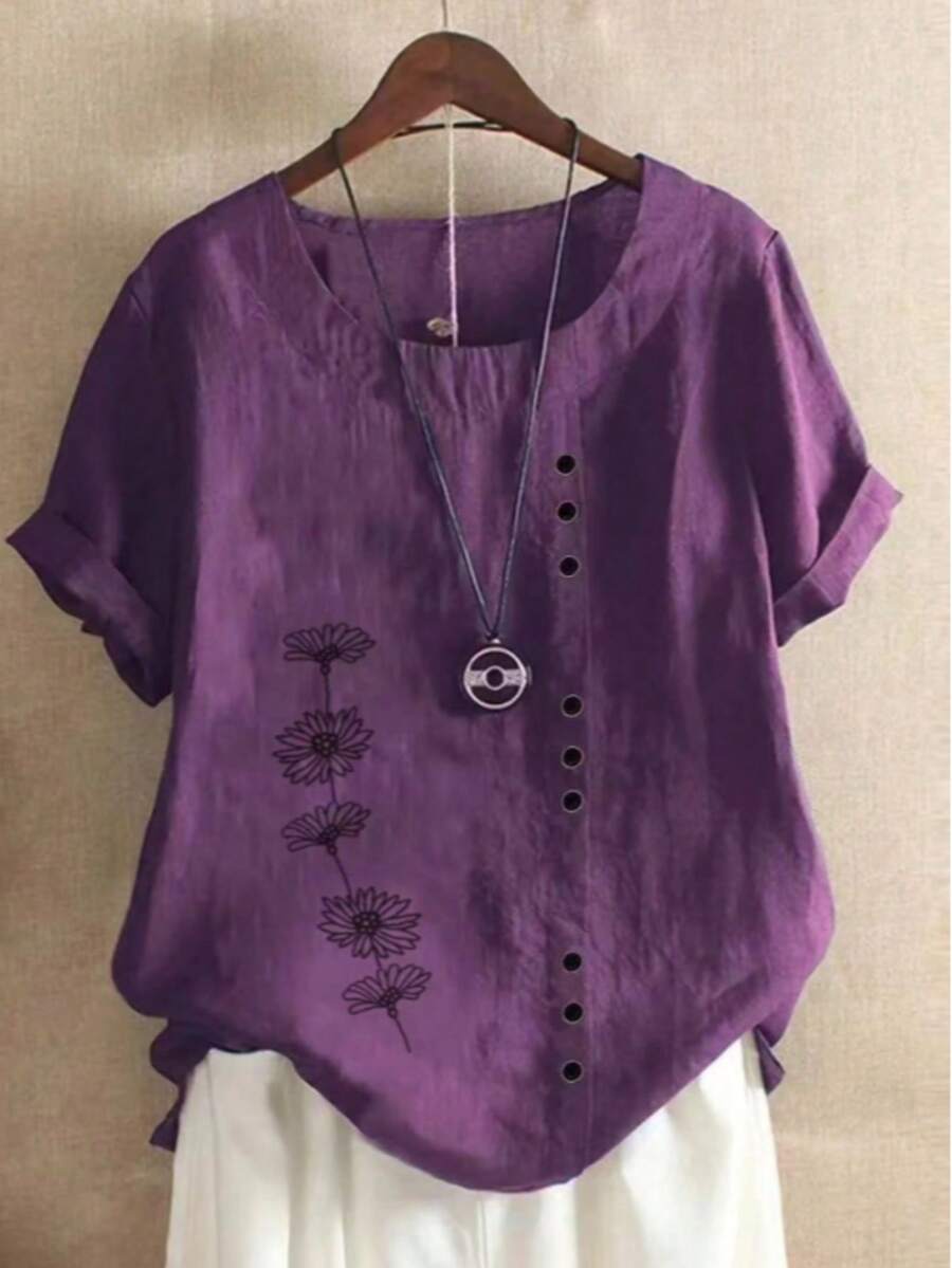 女士假日休闲花卉印花衬衫