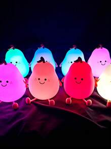 Luz lámpara de silicona con diseño de fruta de pera de dibujos animados, con 7 colores de luz diferentes para cambiar libremente, se puede usar como decoración de dormitorio, regalo lindo, regalo de fiesta, etc.