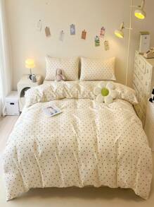 3-Piece Bedding Set(Without Filler) Including Duvet Cover With Bow, Dot, Heart Print, Blue