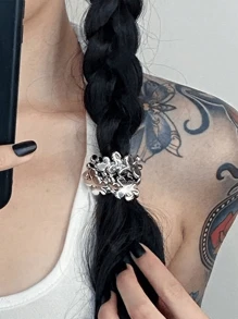 1 件银色蝴蝶手工串珠发绳复古链式手链脚链可爱银色弹力甜美女孩银色蝴蝶全绳手链可用作发饰 - 彩色 - 查看 6